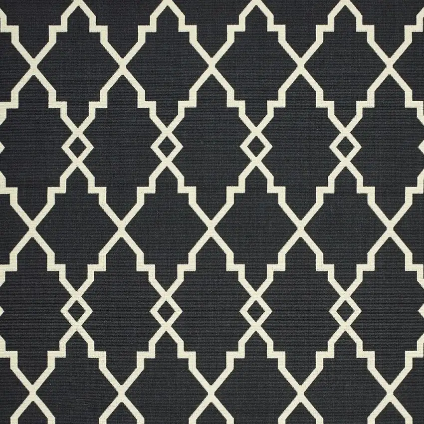 2'x4' Black and Ivory Trellis Indoor Outdoor Area Rug Photo 11