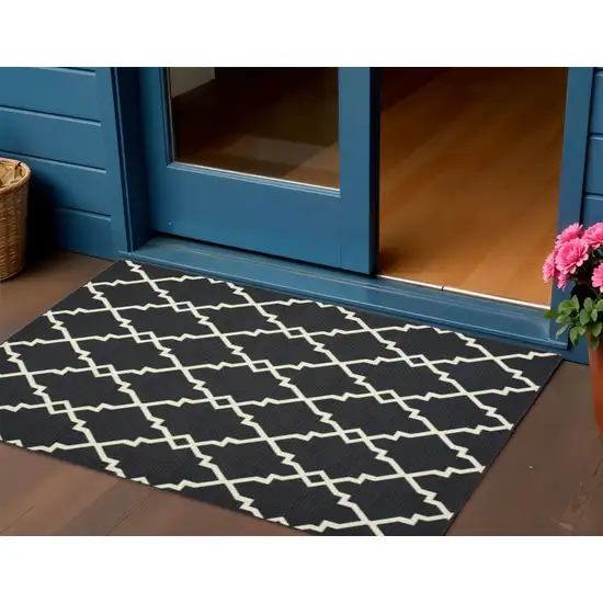 Black And Ivory Indoor Outdoor Area Rug Photo 1