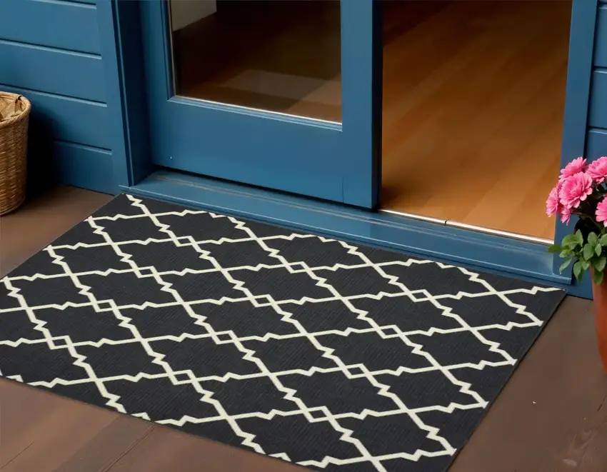 Black And Ivory Indoor Outdoor Area Rug Photo 1