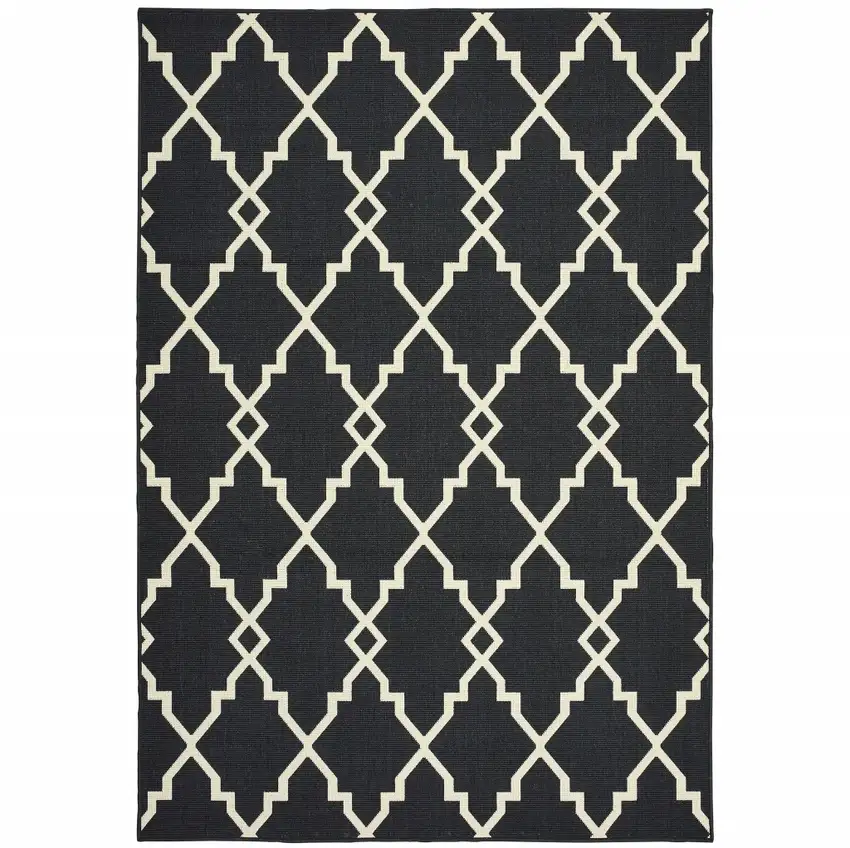 2'x4' Black and Ivory Trellis Indoor Outdoor Area Rug Photo 1