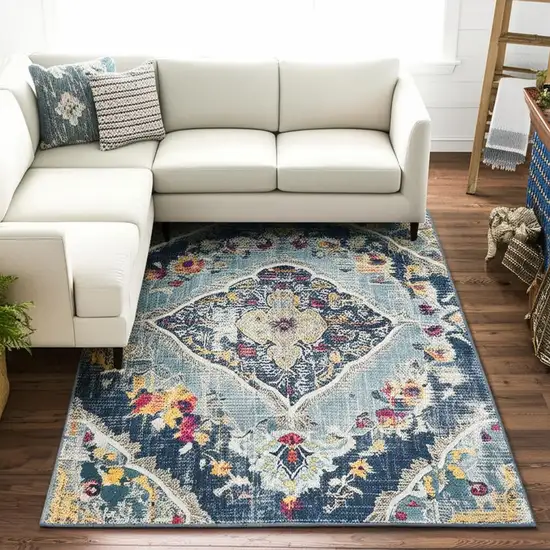 Blue Distressed Medallion Area Rug Photo 1