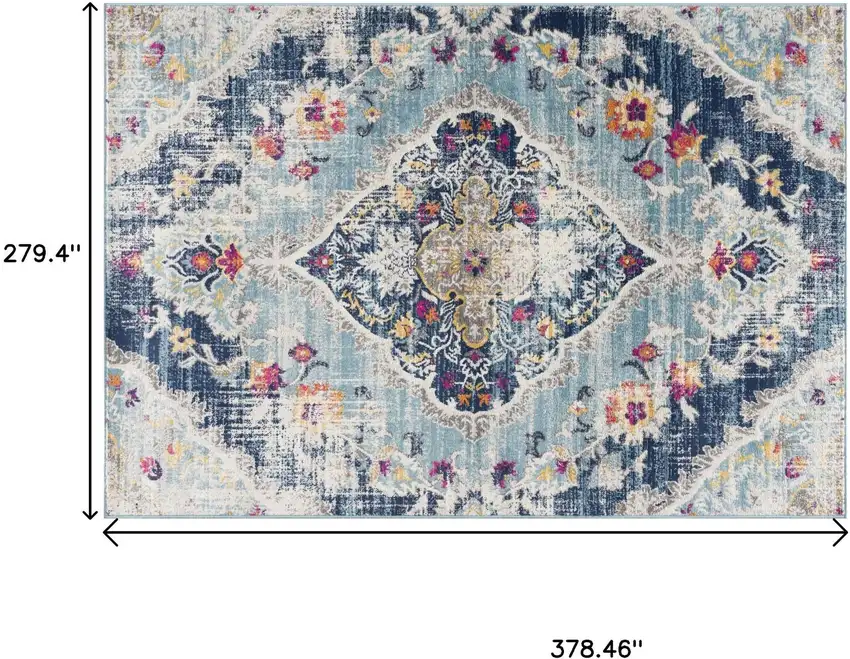 Blue Distressed Medallion Area Rug Photo 3
