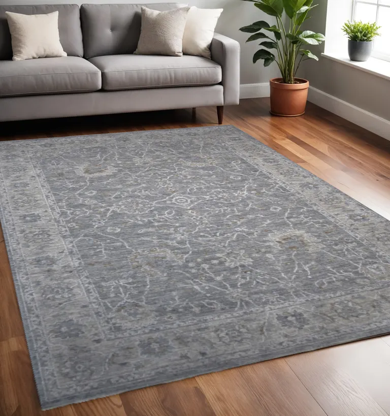 5' x 7' Blue Gray Southwestern Floral Area Rug Photo 5
