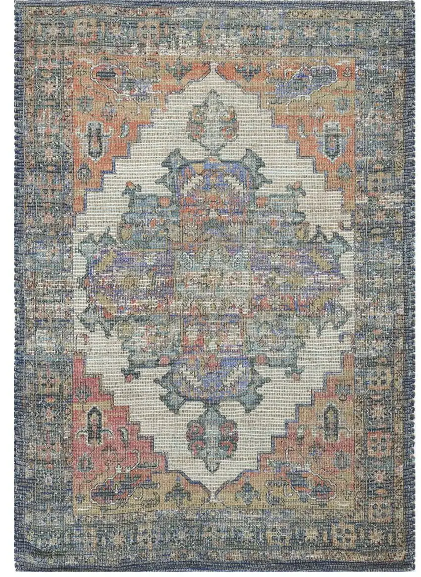 Blue Orange Hand Woven Diamond Medallion Indoor Area Rug Photo 2