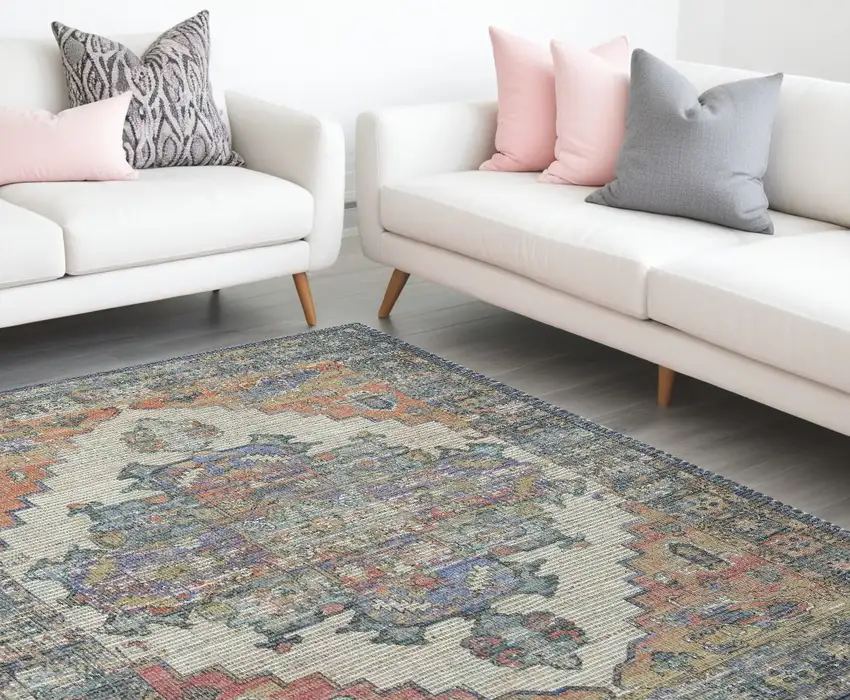 Blue Orange Hand Woven Diamond Medallion Indoor Area Rug Photo 1