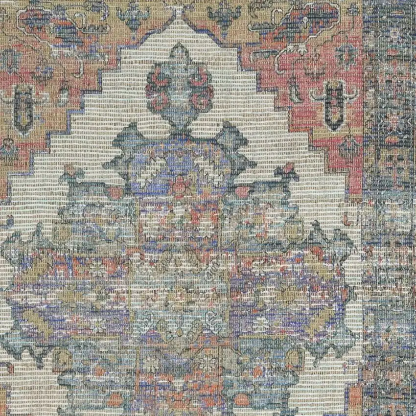 Blue Brick Red And Brown Medallion Hand Woven Distressed Area Rug Photo 3