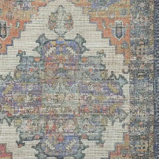 Blue Brick Red And Brown Medallion Hand Woven Distressed Area Rug Photo 6