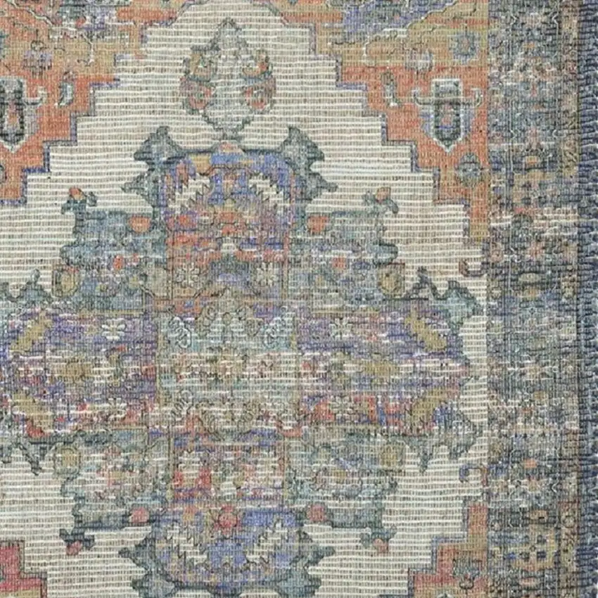 Blue Brick Red And Brown Medallion Hand Woven Distressed Area Rug Photo 6