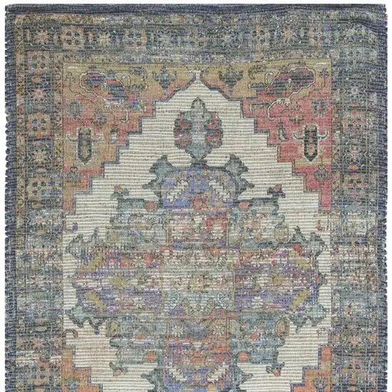 Blue Brick Red And Brown Medallion Hand Woven Distressed Area Rug Photo 4