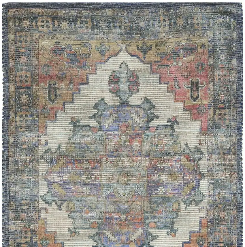 Blue Brick Red And Brown Medallion Hand Woven Distressed Area Rug Photo 4