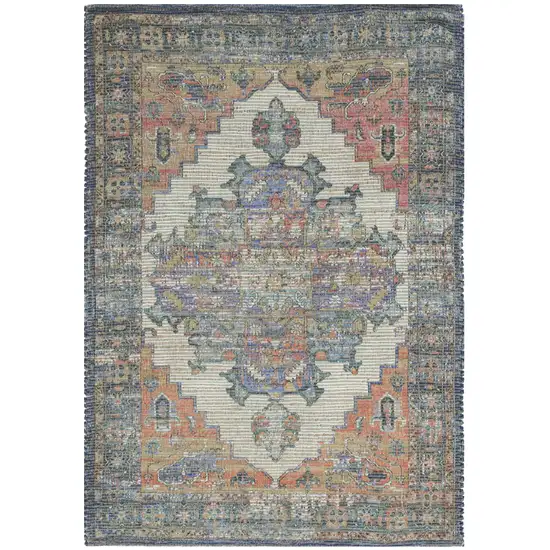 Blue Brick Red And Brown Medallion Hand Woven Distressed Area Rug Photo 1