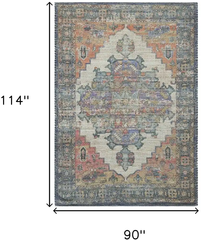 Blue Orange Hand Woven Diamond Medallion Indoor Area Rug Photo 3