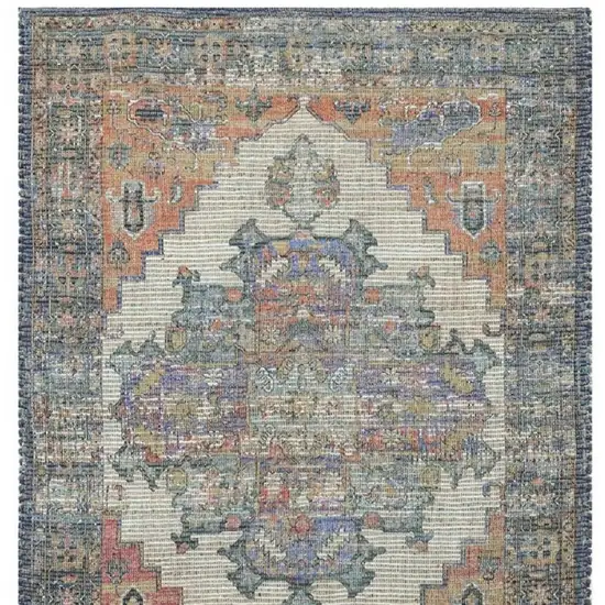 Blue Brick Red And Brown Medallion Hand Woven Distressed Area Rug Photo 7