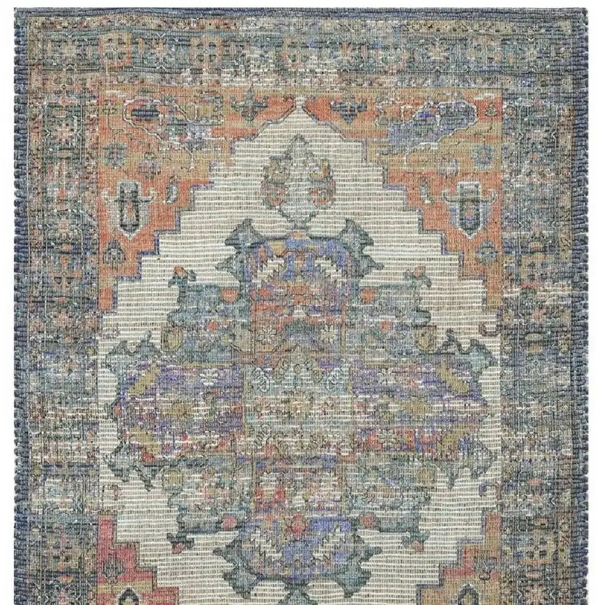 Blue Brick Red And Brown Medallion Hand Woven Distressed Area Rug Photo 7