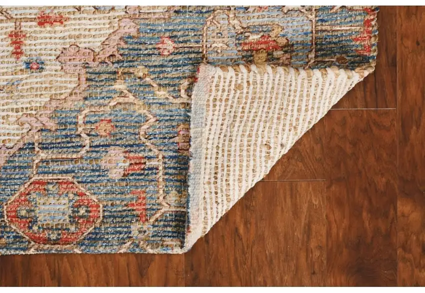 Blue Red Hand Woven Diamond Medallion Indoor Area Rug Photo 6