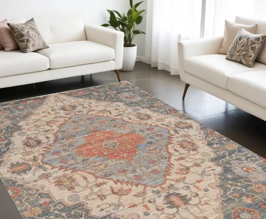 Blue Red Hand Woven Diamond Medallion Indoor Area Rug Photo 1