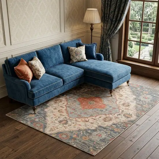 Blue Red Hand Woven Diamond Medallion Indoor Area Rug Photo 1
