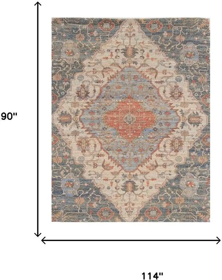 Blue Red Hand Woven Diamond Medallion Indoor Area Rug Photo 6