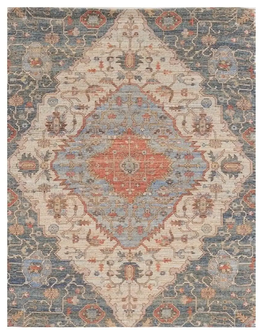 Blue Red Hand Woven Diamond Medallion Indoor Area Rug Photo 2