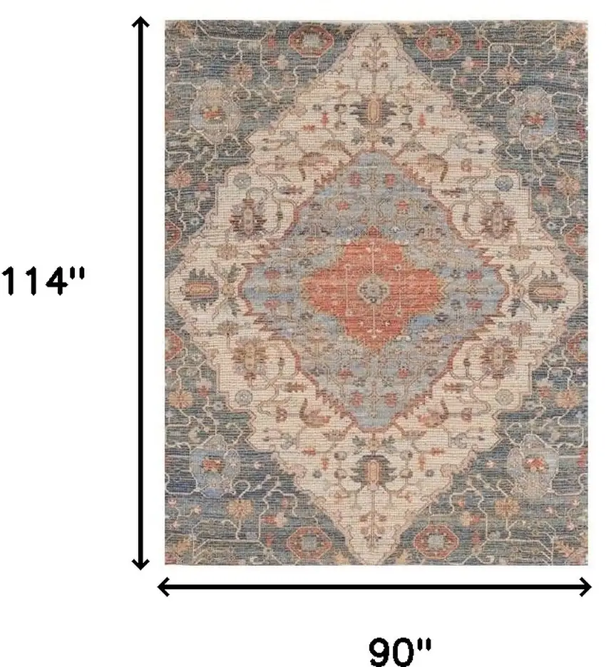Blue Red Hand Woven Diamond Medallion Indoor Area Rug Photo 3