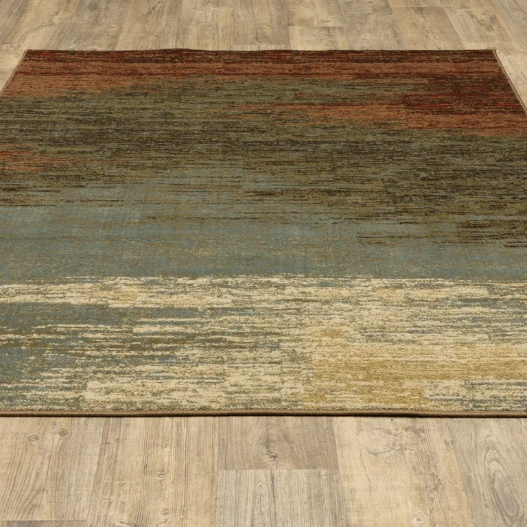 3'x5' Blue and Brown Distressed Area Rug Photo 2