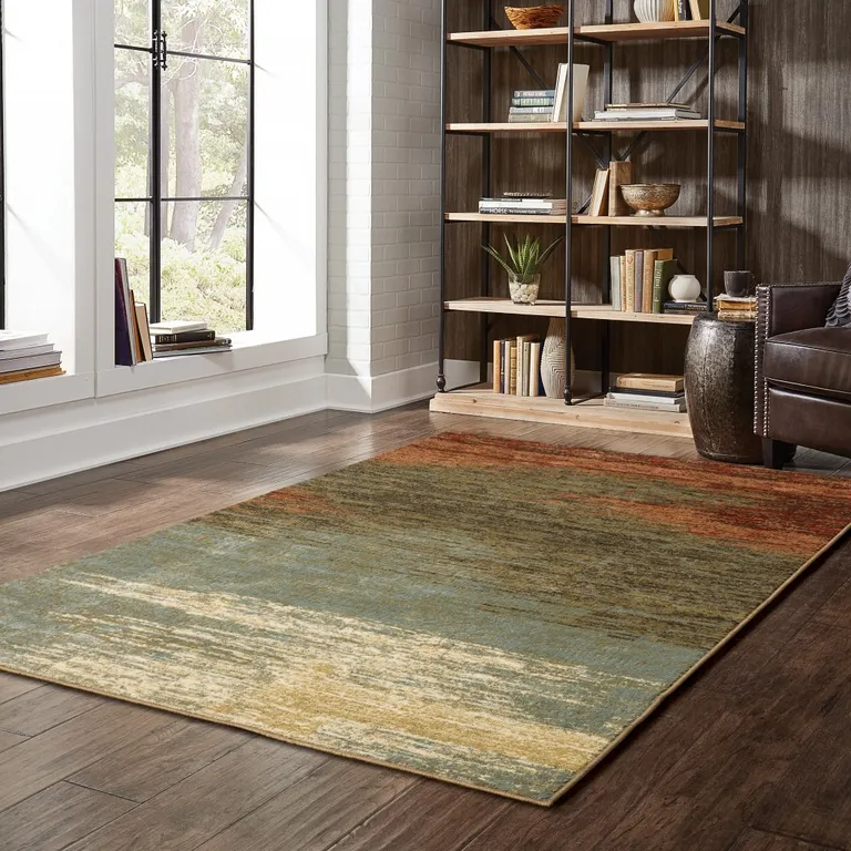 3'x5' Blue and Brown Distressed Area Rug Photo 5