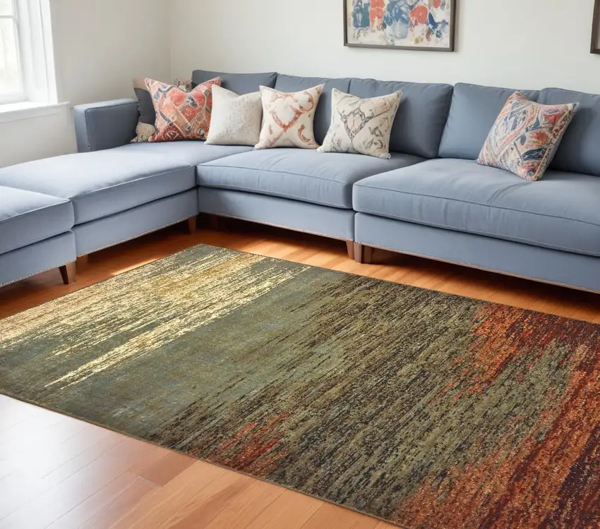 Blue And Brown Distressed Area Rug Photo 1