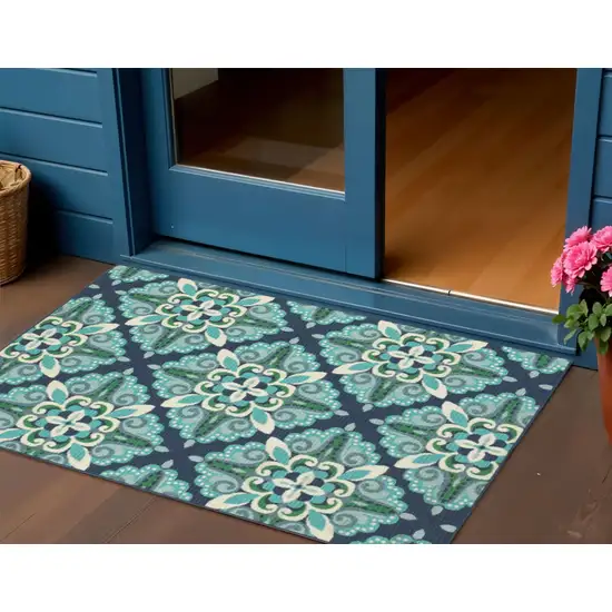 Blue And Green Indoor Outdoor Area Rug Photo 1