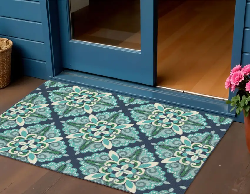 Blue And Green Indoor Outdoor Area Rug Photo 1