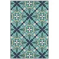 Photo of 2'x3' Blue and Green Floral Indoor Outdoor Scatter Rug