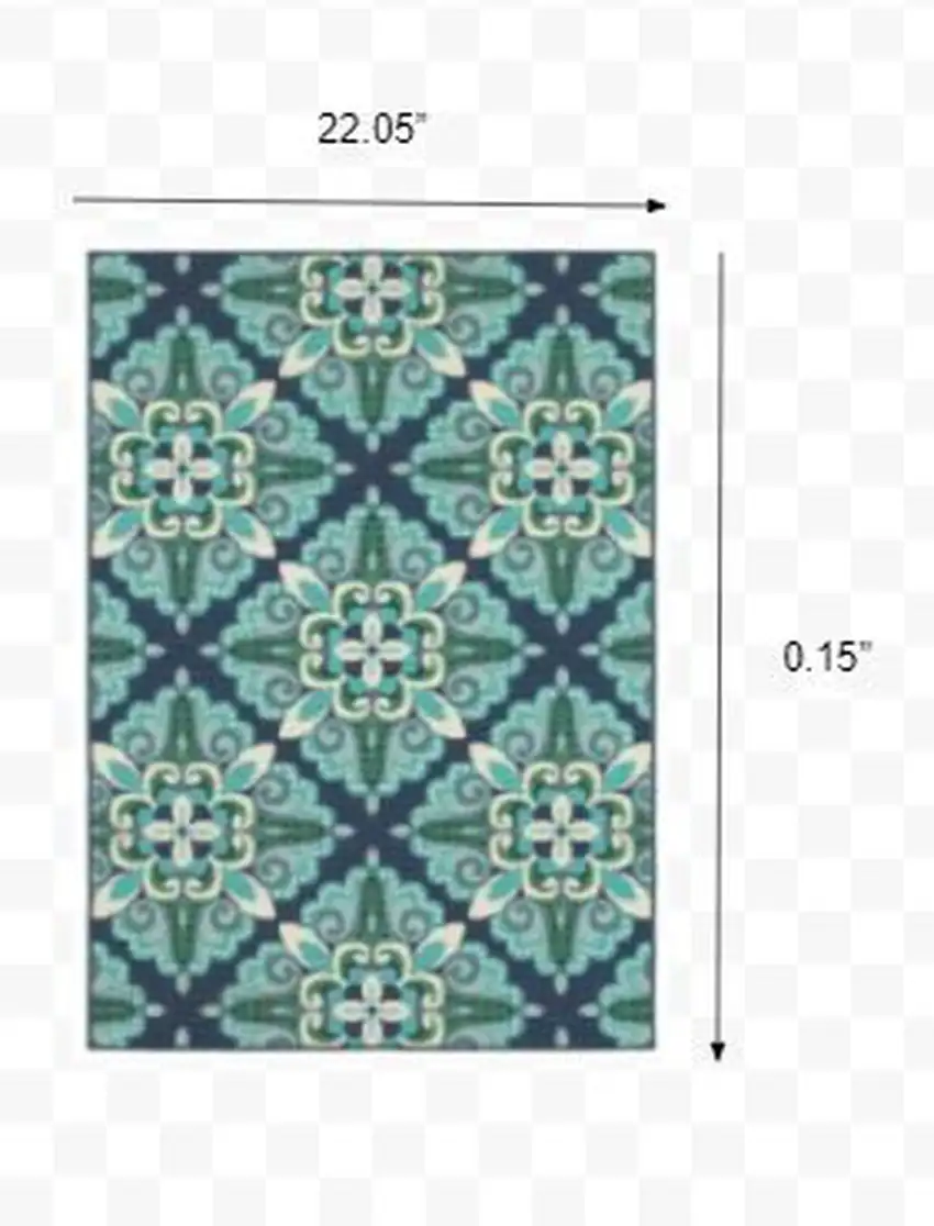 2'x3' Blue and Green Floral Indoor Outdoor Scatter Rug Photo 2