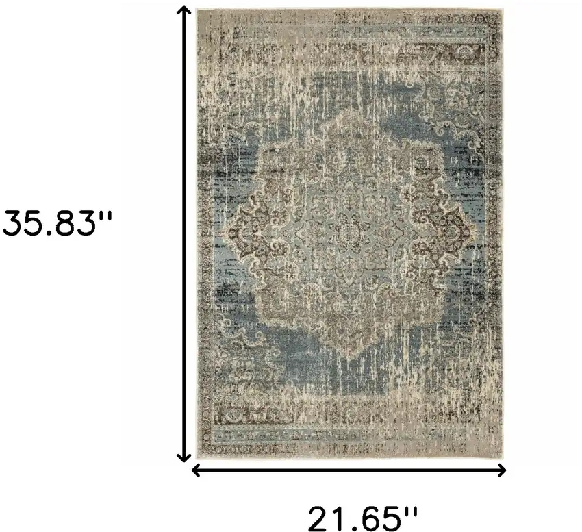 Blue and Ivory Power Loom Area Rug Photo 3