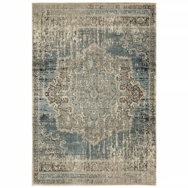 2'x3' Blue and Ivory Medallion Scatter Rug Photo 1