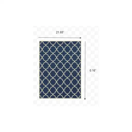 2'x4' Blue and Ivory Trellis Indoor Outdoor Scatter Rug Photo 3