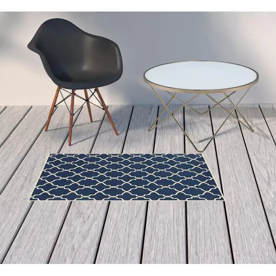 2'x4' Blue and Ivory Trellis Indoor Outdoor Scatter Rug Photo 5