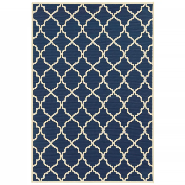 2'x4' Blue and Ivory Trellis Indoor Outdoor Scatter Rug Photo 1
