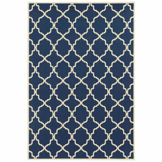 2'x4' Blue and Ivory Trellis Indoor Outdoor Scatter Rug Photo 1
