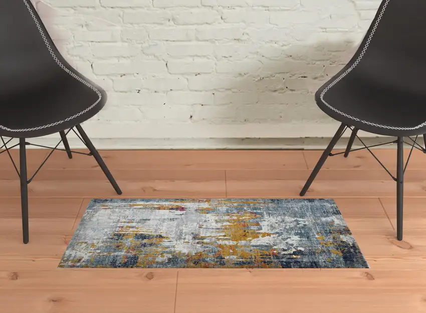 2' x 3' Blue and Orange Abstract Power Loom Area Rug Photo 2