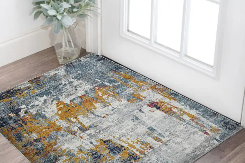 Blue and Orange Abstract Power Loom Area Rug Photo 1