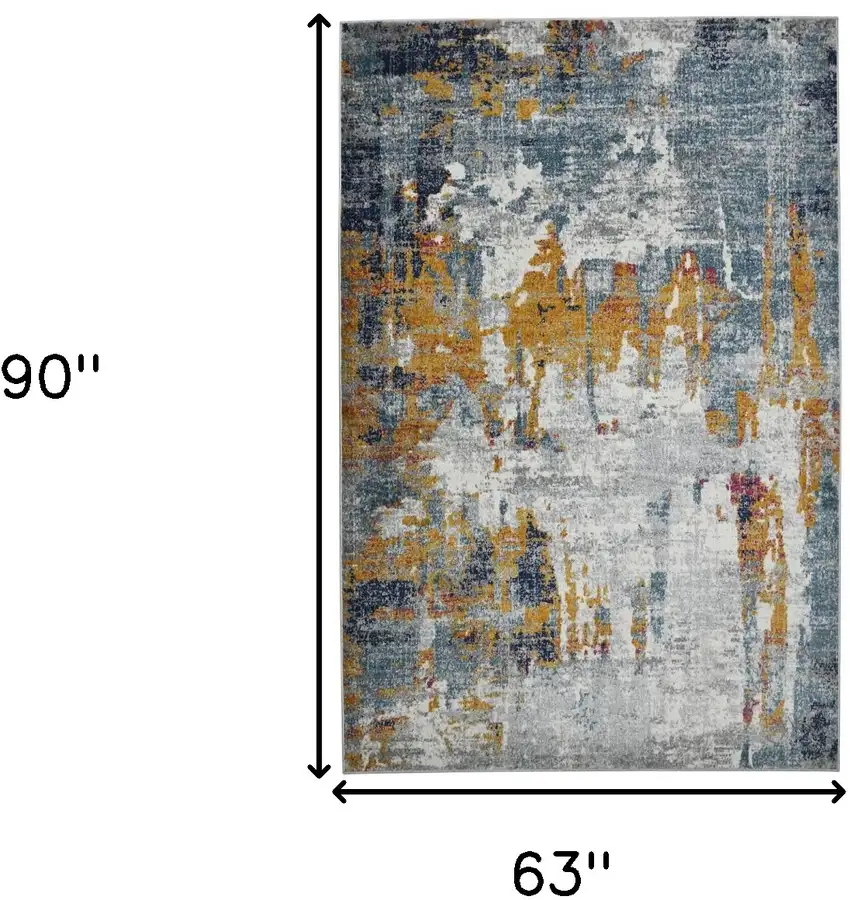 5' x 7' Blue and Orange Abstract Power Loom Area Rug Photo 8