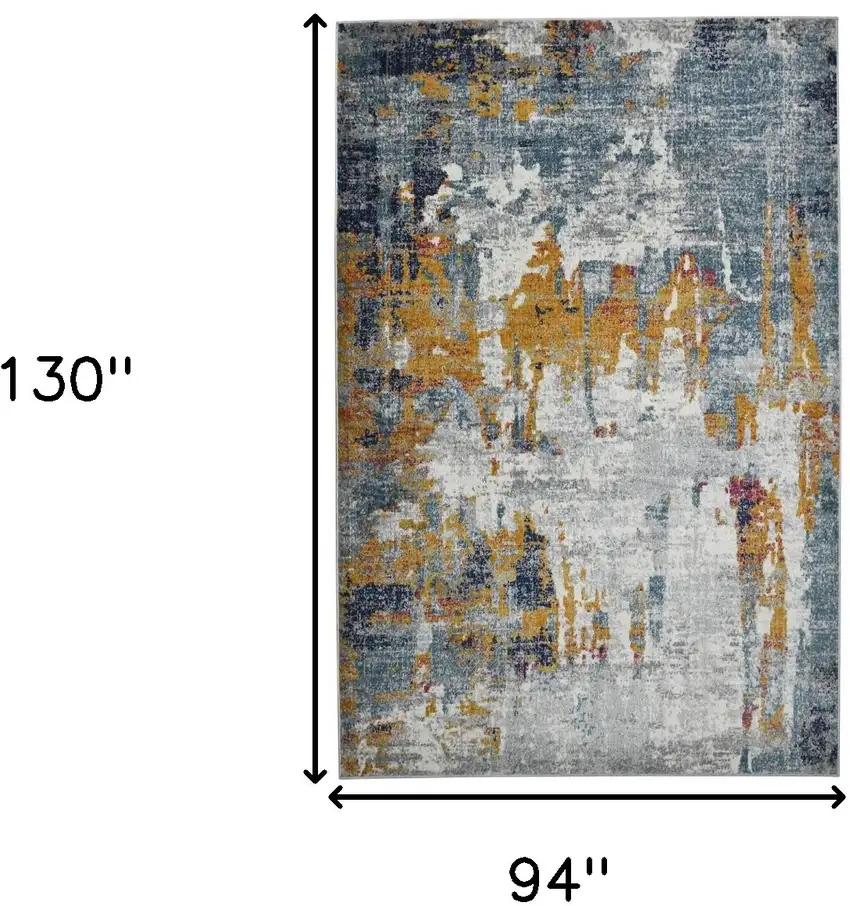 8' x 11' Blue and Orange Abstract Power Loom Area Rug Photo 8