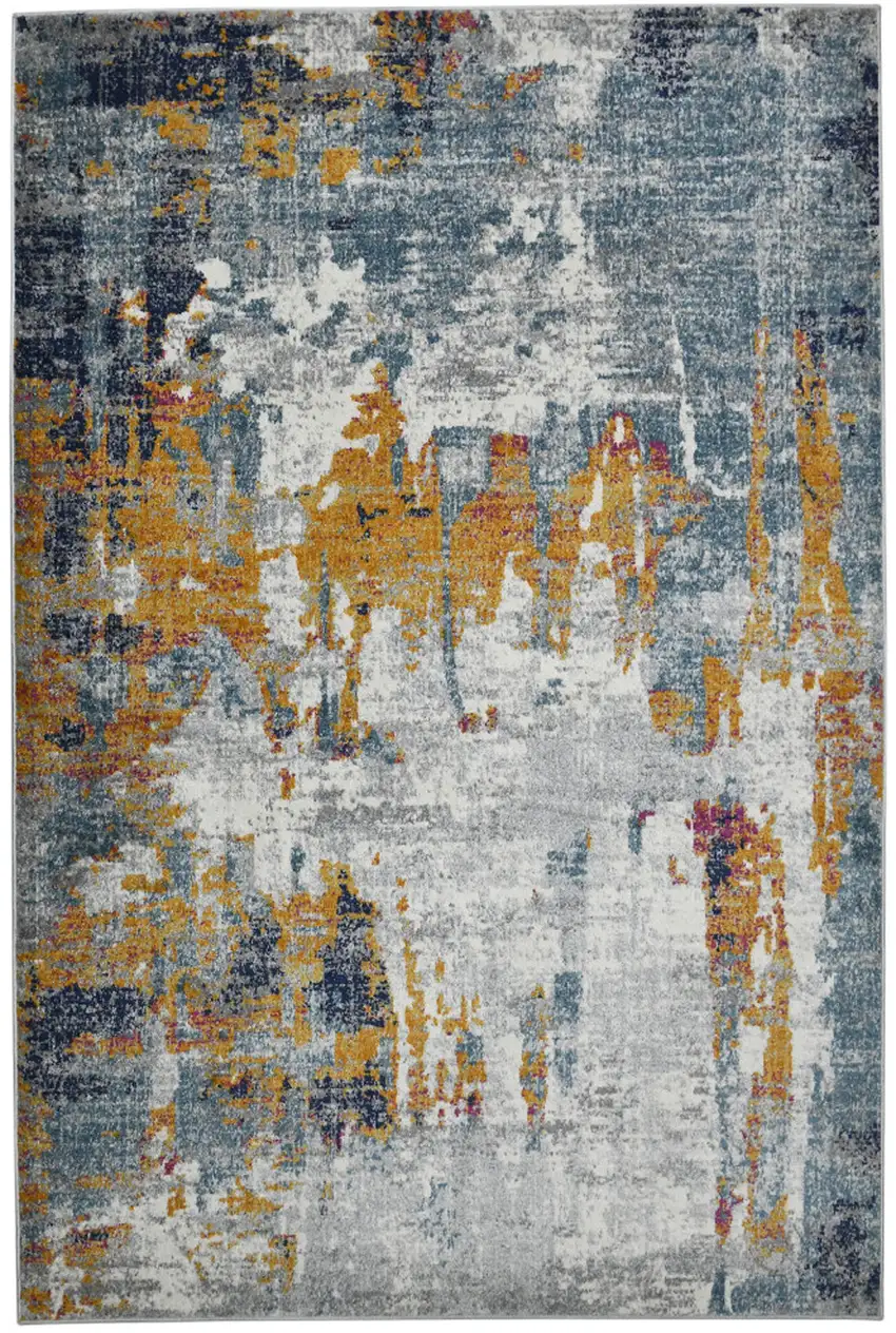 8' x 11' Blue and Orange Abstract Power Loom Area Rug Photo 1