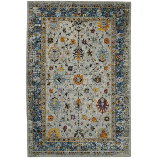 5' x 7' Blue and Orange Floral Power Loom Area Rug Photo 1