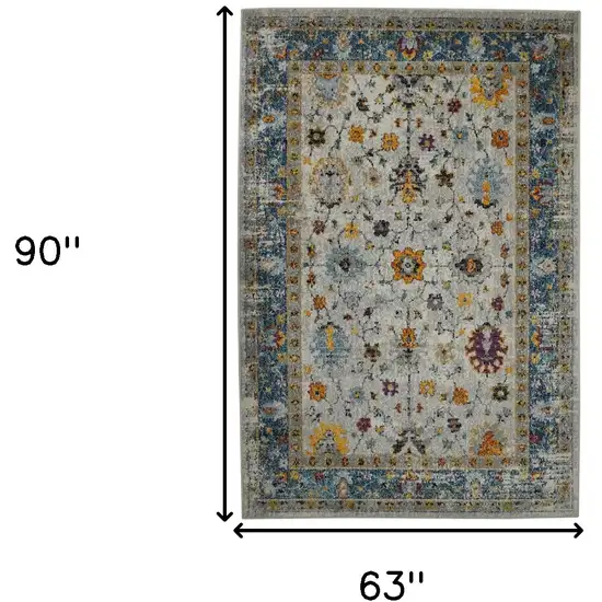 5' x 7' Blue and Orange Floral Power Loom Area Rug Photo 6