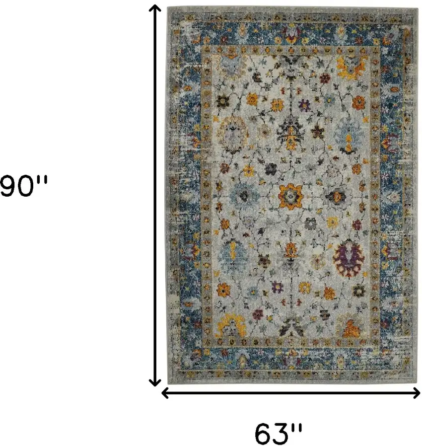 5' x 7' Blue and Orange Floral Power Loom Area Rug Photo 6