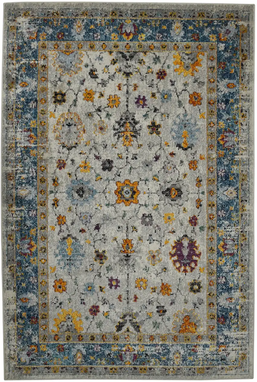 8' x 11' Blue and Orange Floral Power Loom Area Rug Photo 1