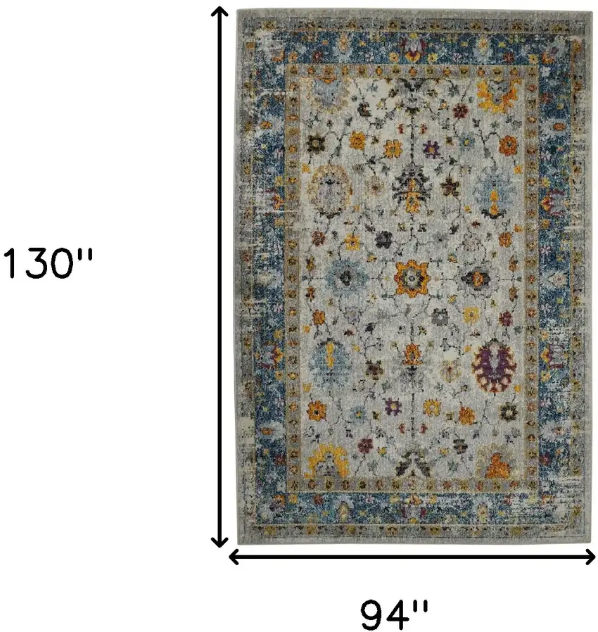 8' x 11' Blue and Orange Floral Power Loom Area Rug Photo 6