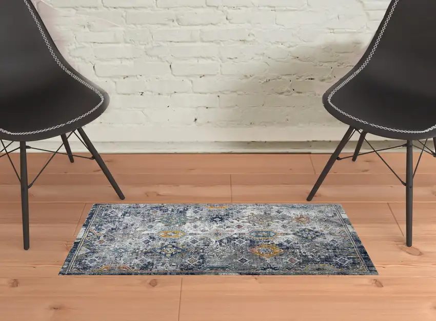 2' x 3' Blue and Orange Geometric Power Loom Area Rug Photo 2