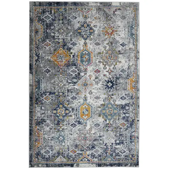 5' x 7' Blue and Orange Geometric Power Loom Area Rug Photo 1