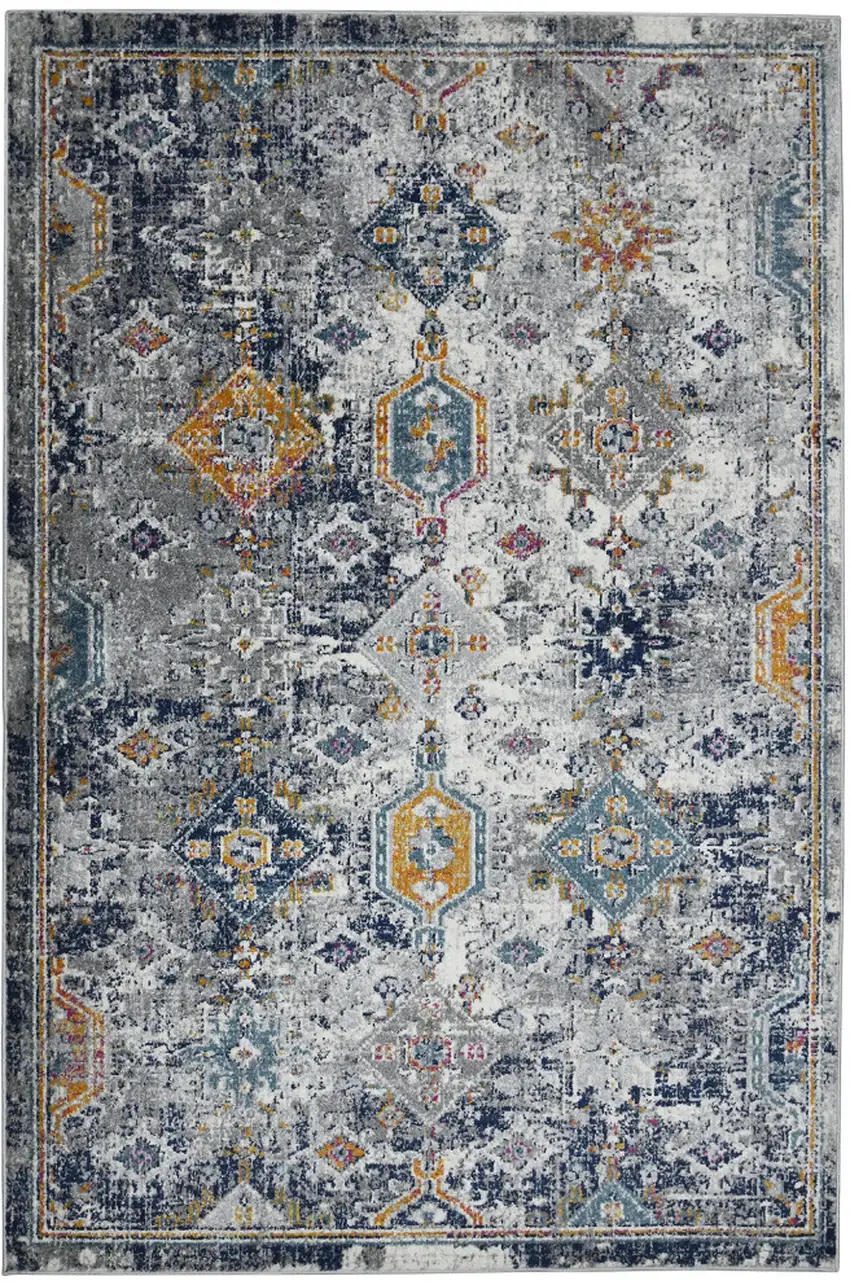 5' x 7' Blue and Orange Geometric Power Loom Area Rug Photo 1